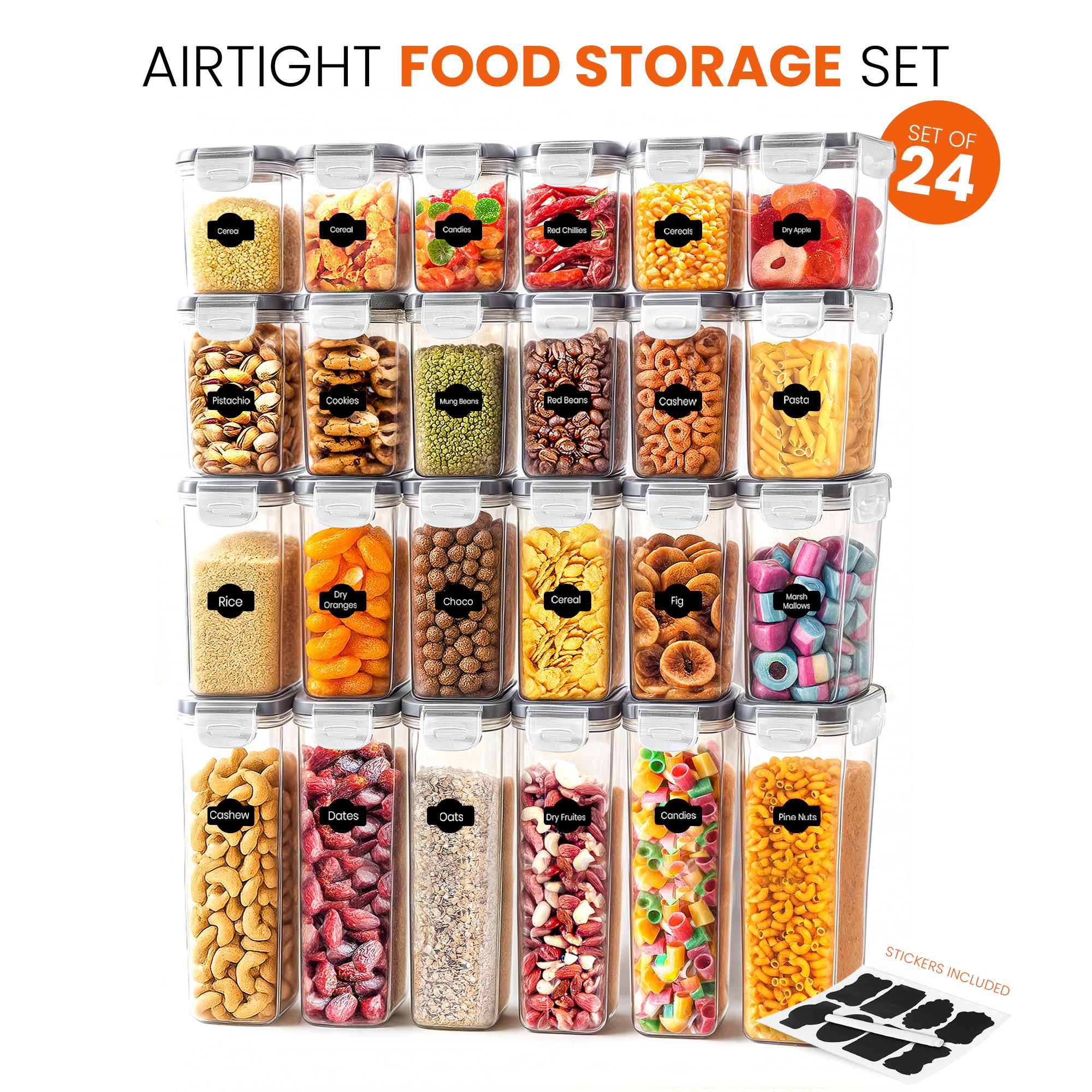 Kichly Airtight Food Storage Containers Set with Lids 24 Pack BPA-Free Plastic Pantry Organizers for Cereal Flour Sugar & Dry Food Clear Reusable