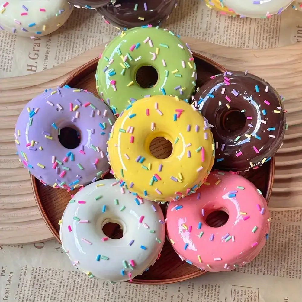 3 PCS Vibrant Fake Donut Decor Set – Colorful Sprinkled Donut Props for Kitchen Display Food Photography Home Aesthetic Tabletop Accents Ideal for Café Styling Bakery Window Shows Party Decor and Gift Ideas for Dessert Lovers & Interior Design Fans