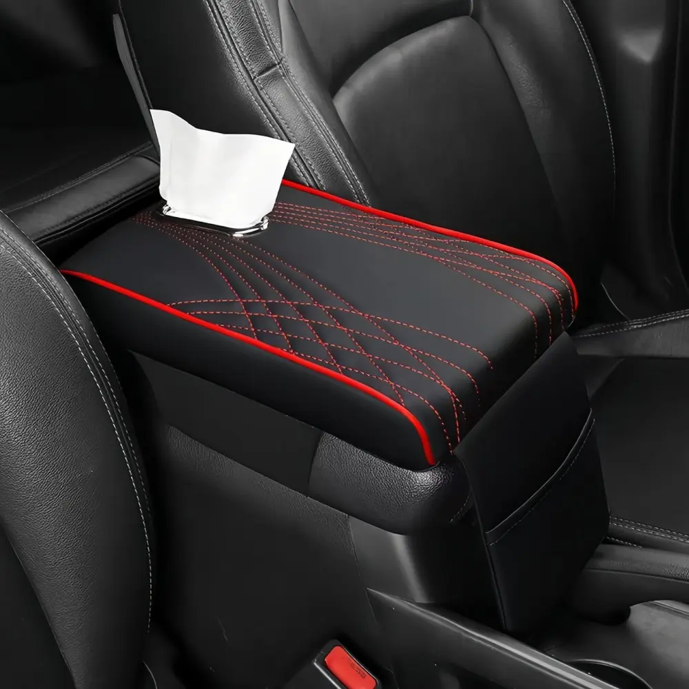 3-in-1 Cotton Leather Car Armrest Box Pad - 31*21*5cm Waterproof Elbow Rest Cover with Tissue Holder, Pocket, Elastic Band, Universal Car Center Console Cover for BMW, Chevrolet, Ford, Honda, Jeep, Nissan, Toyota, Mercedes-Benz, Hyundai, Volkswagen
