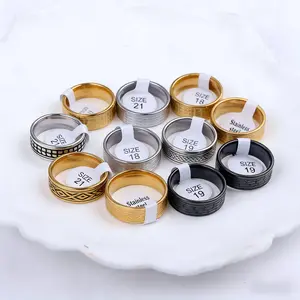 10-Pack Men's Retro Engraved Stainless Steel Rings - Multi-Color Oil-Drip Finish, White Golden Plated Durable Jewelry for Daily Wear, Work, Travel & Parties