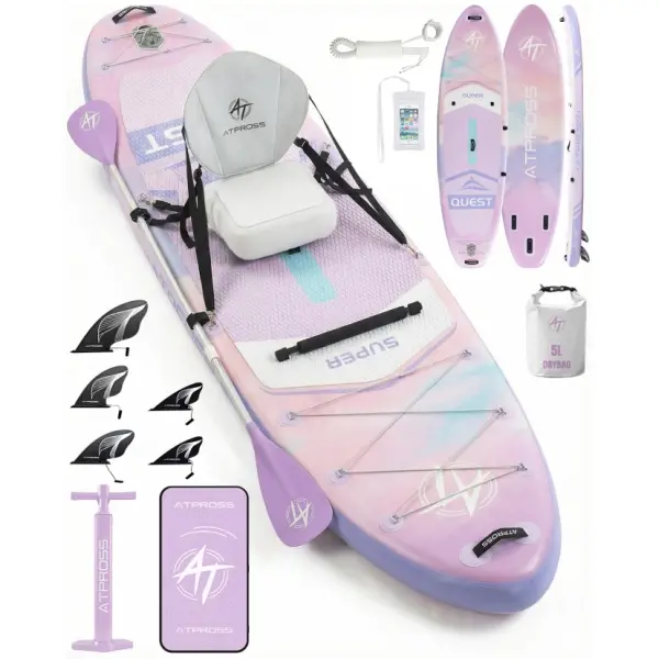 12'x36" Extra Wide Inflatable Paddle Board, Double PVC for Outdoor Water Sports, 500lbs Capacity for Adults & Family, Complete Kit with Kayak Seat, Safety Leash, 600D Backpack, Waterproof Phone Bag & Repair Kit, Paddleboard