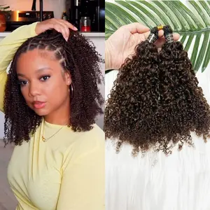 RHEANNA Ombre 1b 4 Feather Crochet Human Hair Extensions Afro Kinky Curly For Black Women Pre Seperated Crochet Hair For Braids Knotless 16inch 18inch 60g/Pack