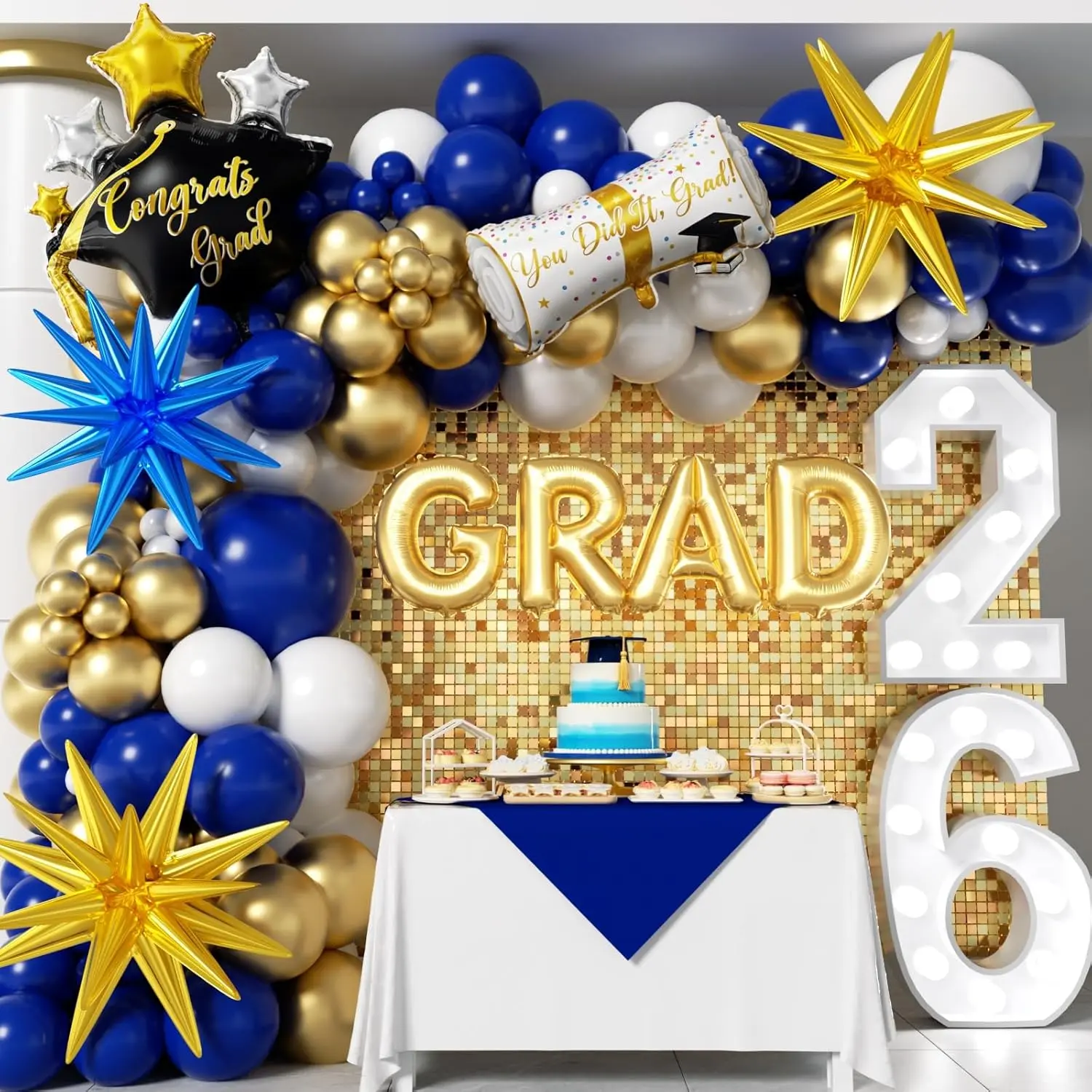 Royal Blue and  Graduation Balloons Garland Arch Kit 153 count, Graduation Decorations 2026 with Grad Cap, Certificate &  Foil Balloons for Class of 2026 College High School Prom Supplies