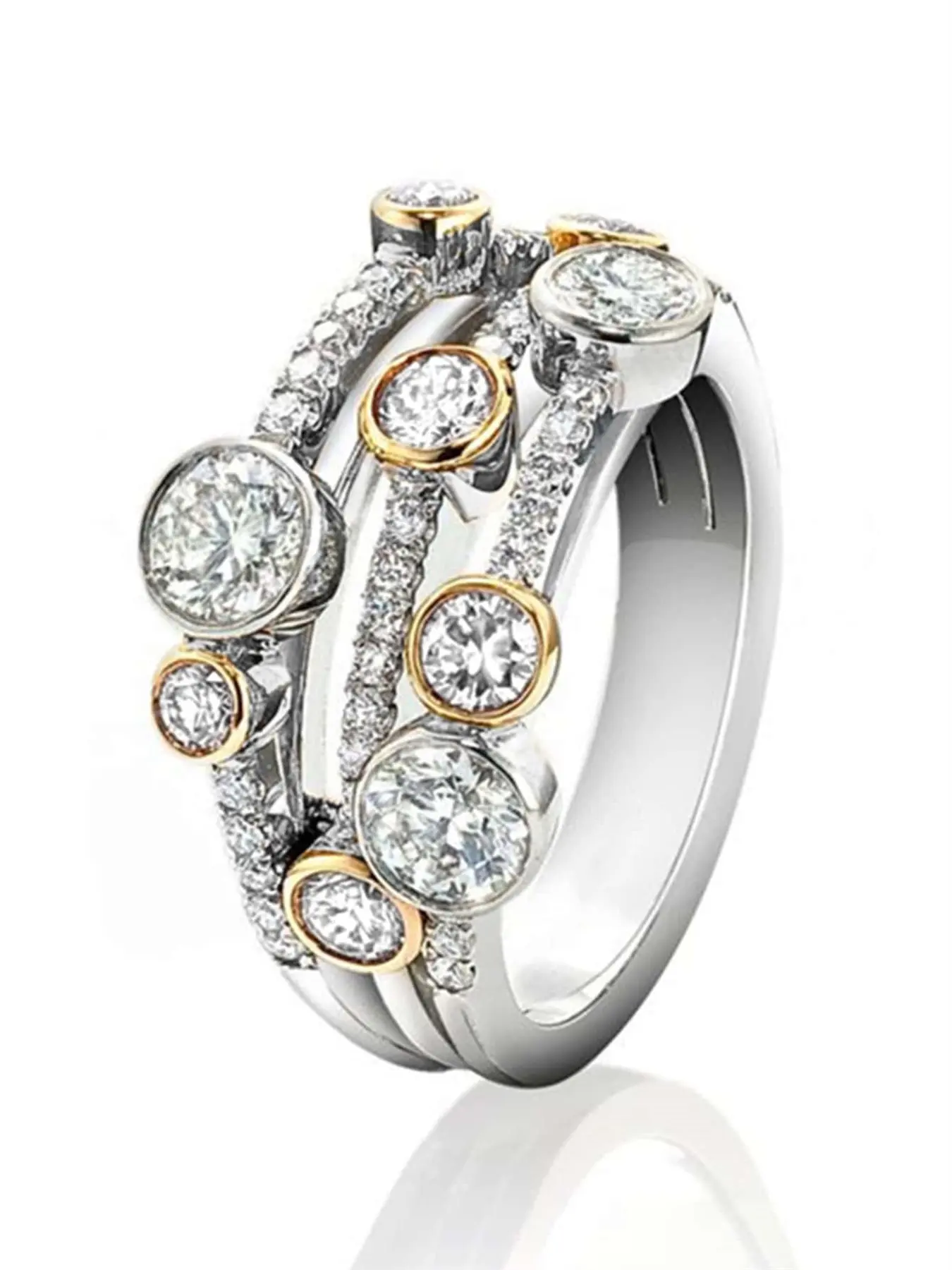 1 PC Elegant Cubic Zirconia Inlaid Zircon Double Row Stackable Engagement Ring Cluster Ring Engagement For Women For Wedding Engagement Party Jewelry Valentine's Day Gift Stackable Rings