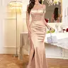 Miusol 55814A Chic Sequin Lace Spaghetti-Strap Ruffle Tight-Split Satin Formal Maxi Dress, Elegant Women's Clothes, Formal Wear, Prom Dresses for Evening Events, Lady