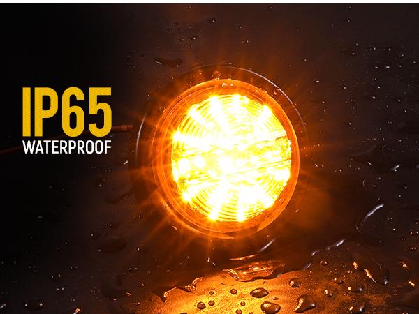 Partsam 2.5 inch Round Hemisphere Amber LED Side Marker Lights Clearance Light for Trailer Truck RV Tractor with Grommets and Plugs, Flush Mount
