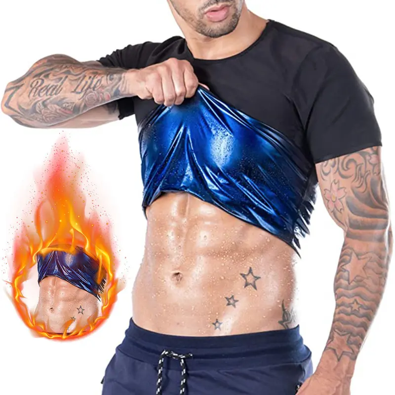 Sauna Sweat Suits Shirt, Men's Heat Trapping T-Shirt for Gym, Exercise,Sweat Enhancer Short Sleeve,Shapewear Top Sports Slim Athletic Training Apparel
