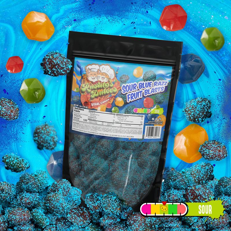 Sour Blue Razz Fruit Blasts Gushers Enchilados Viral Tangy, Sweet, Sour and Irresistibly Delicious Treats Gummy Candy Snack
