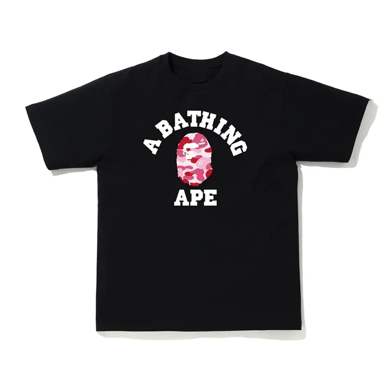 TRENDING 2026 Pink Camo Tee Short Sleeve Crew Neck Casual Summer T-Shirt with Iconic Ape Head Design and Plaid Pattern