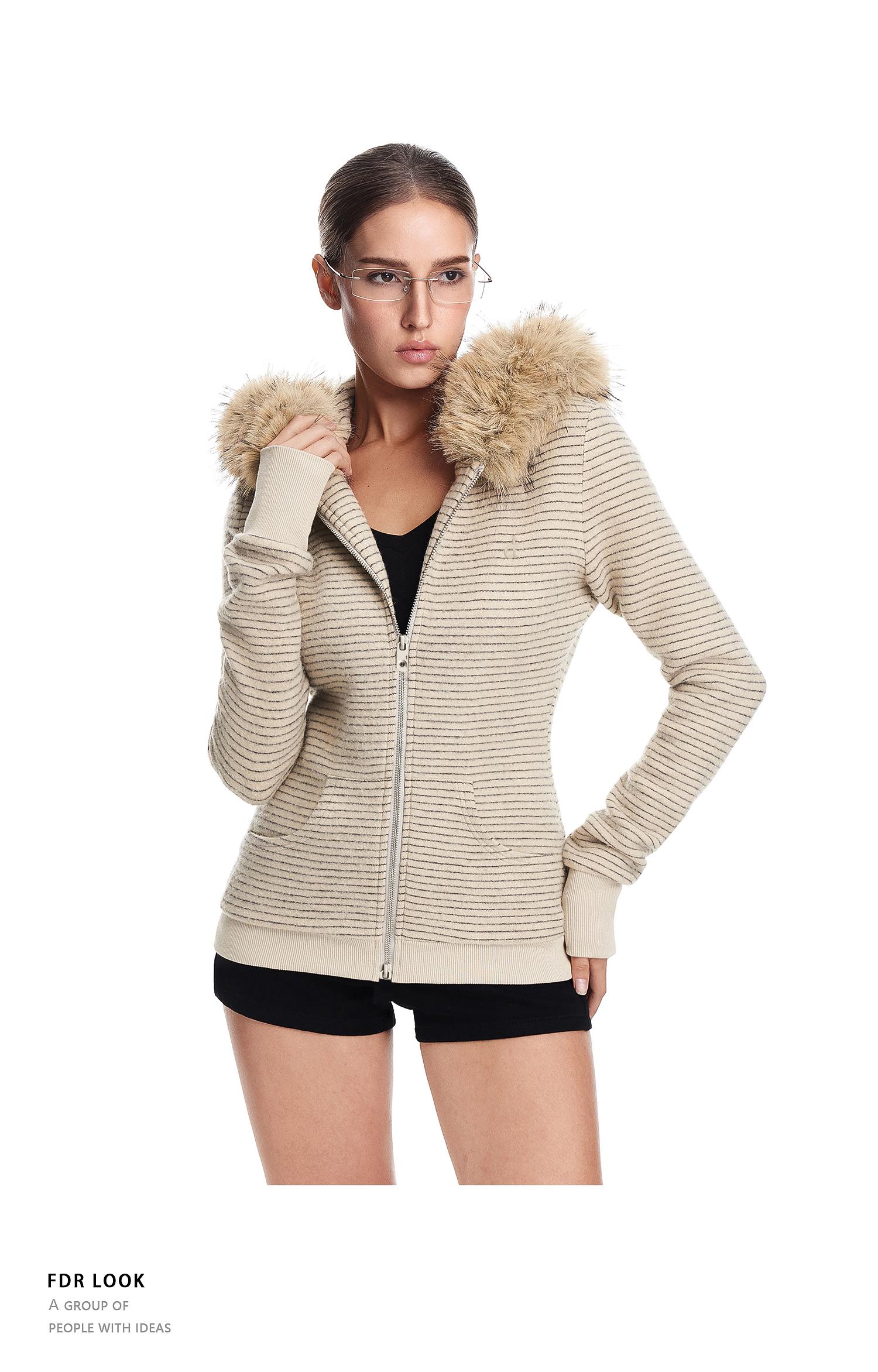 FDR Cozy Striped Fuzzy Hoodie with Faux Fur Collar Zip-up Oversized / Slim Sweater Oversized Fit Long Sleeve Fall / Winter Casual Womenswear Coats Outerwear Tops Jackets Sweatshirt #valentinesday #tiktokshopjumpstartsale #valentinesdaygift SpringStatement