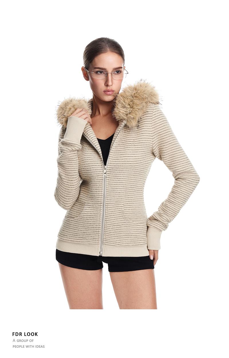 FDR Cozy Striped Fuzzy Hoodie with Faux Fur Collar Zip-up Oversized / Slim Sweater Oversized Fit Long Sleeve Fall / Winter Casual Womenswear Coats Outerwear Tops Jackets Sweatshirt #valentinesday #tiktokshopjumpstartsale #valentinesdaygift