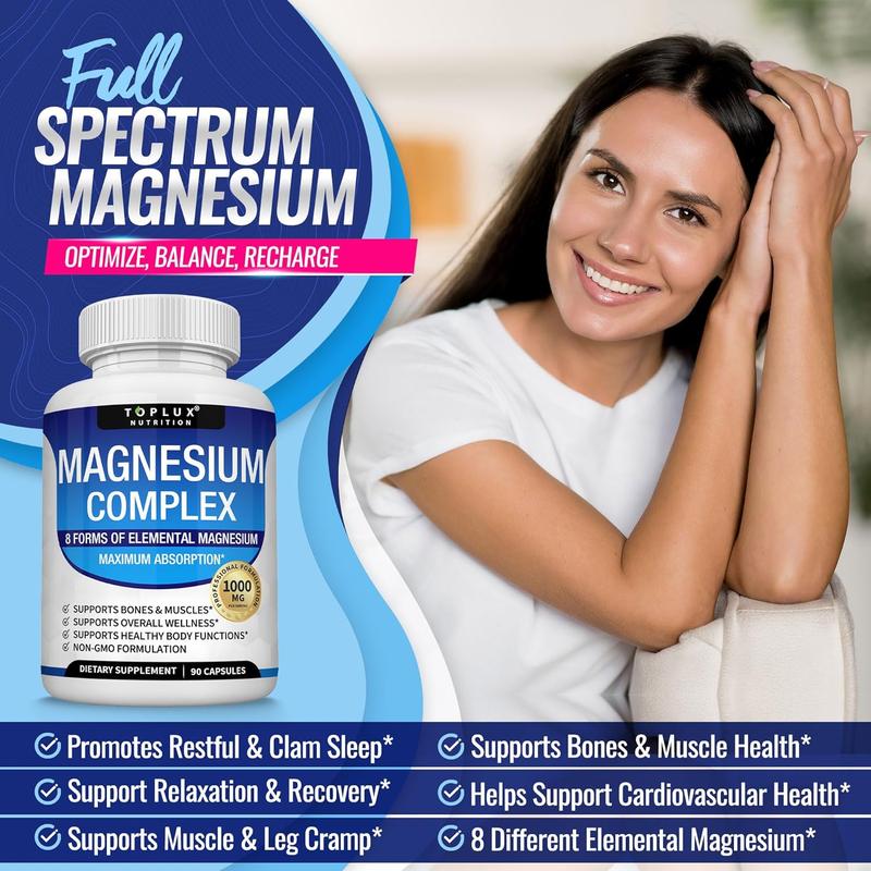 3 Bottles of Magnesium Glycinate Complex Supplement 8 in 1 magnesium- Magnesium Glycinate, Citrate, Malate, High Absorption Vegan Magnesium Supplement ,Complete Chelated Mineral Supplement  magnesium complex for women