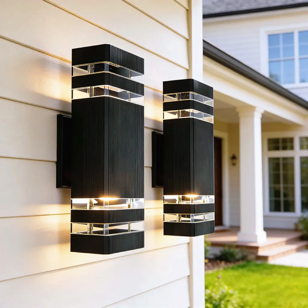 2PCS Matte Black Non-Solar LED Outdoor Wall Lights Minimalist Square Up-and-Down Lighting IP Water Resistant Dustproof, Durable Easy Installation for Porch Garage Security Bulbs Not Included In Stock Fast Shipping Complete After-Sales Support Outdoor