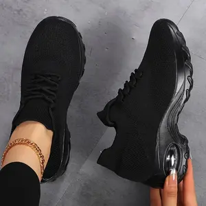 Sosenfer Women's workout sneakers Lace Up Round Toe wedge sneakers Comfy Air Cushion Height Increasing Athletic Shoes, Casual Outdoor running shoes trainer runner training closed footwear sneaker.1862