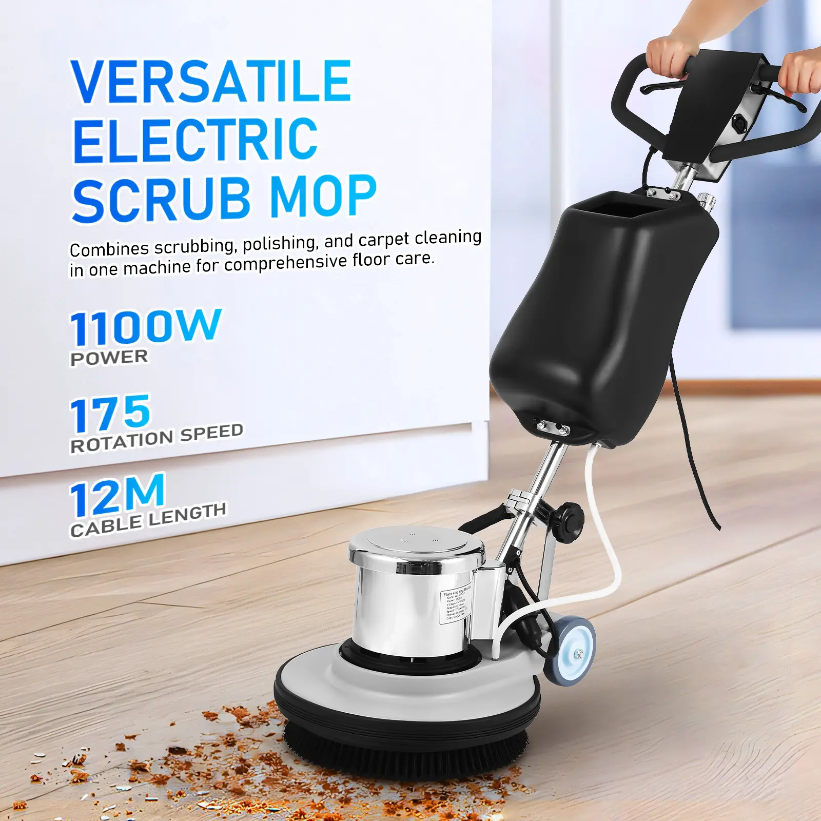 17 Inch Floor Buffer Machine, Heavy Duty Floor Polisher & Scrubber for Hardwood, Tile, Marble and Carpet Cleaning, Commercial Floor Cleaning Equipment