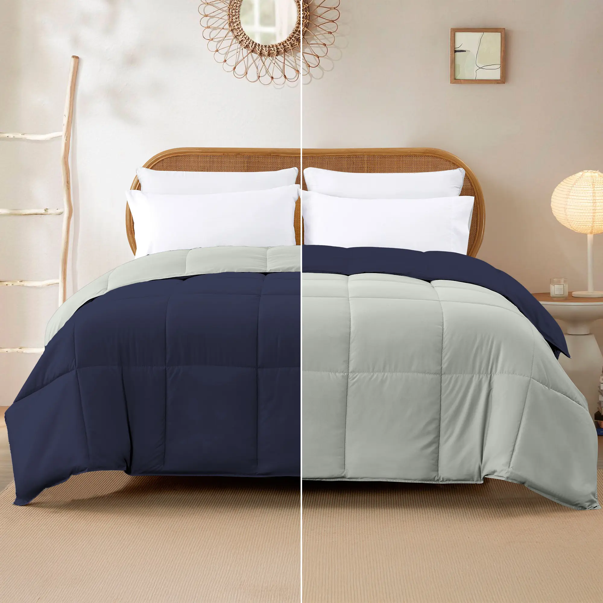 Modern Threads Soft Reversible Down Alternative Comforter - King Size Duvet Insert, 100% Polyester Fill, Breathable, Hypoallergenic, Flat Weave, Machine Washable, Microfibre (Eclipse & Silver, Twin Compatible)