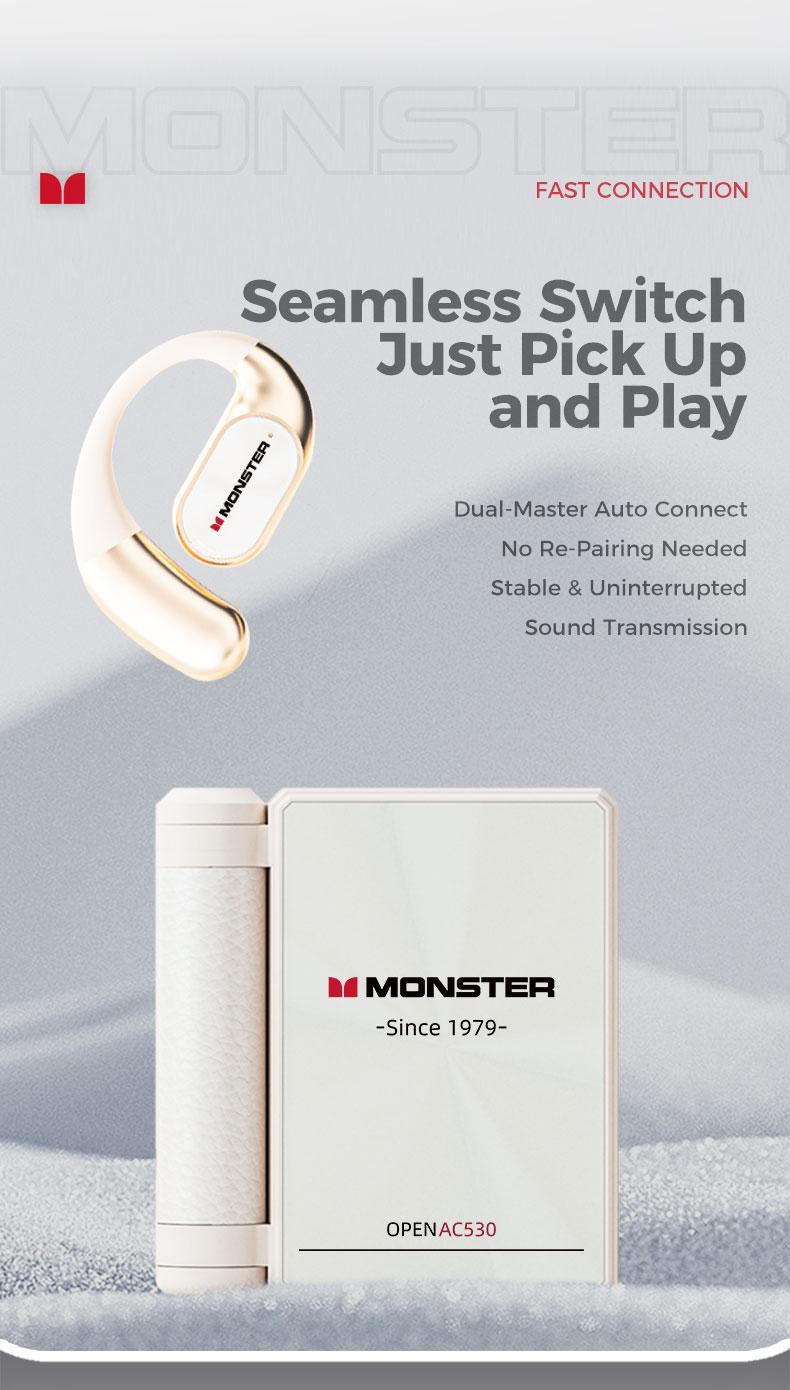 Monster AC530 Open-Ear Mic Headset, Dual-Fold Design, Mic Noise Cancellation Headphones, 100H Long Battery Life Bluetooth 6.0 Wireless Earbuds, Touch Control, IPX8 Sweatproof, for Running, Workout, Driving, Back to School–Gift for Men Monster AC530 Open-Ear Mic Headset, Dual-Fold Design, Mic Noise Cancellation Headphones, 100H Long Battery Life Bluetooth 6.0 Wireless Earbuds, Touch Control, IPX8 Sweatproof, for Running, Workout, Driving, Back to School–Gift for Men