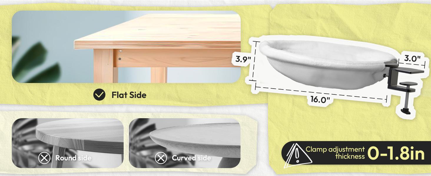 Clamp-On Cat Bed for Desk – Sturdy Iron Frame, Non-Slip Sponge Cushion Clamp, Super Soft Plush Bed, Fits Cats Up to 50LBS, Easy Setup in Minutes