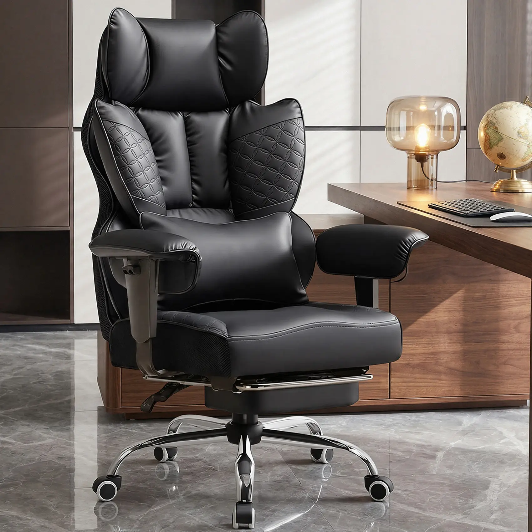 Comhoma Classic 400LBS Heavy-Duty Furniture Desk Chair - Oversized Executive Embossed Leather Seat, Computer Gaming Chair with 150° Tilt, Pocket Spring & Supportive Sitting Comfort, Office Chair