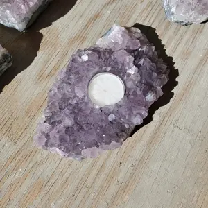 Natural raw Amethyst druse candle holder