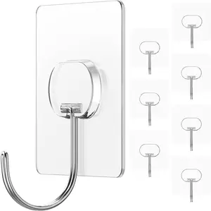 Large Adhesive Hooks for Hanging Heavy Duty Wall Hooks Self Adhesive Towel Coat Hooks Waterproof Transparent Hook for Bathroom Shower Kitchen Keys Door Outdoor Home Improvement Utility Hook 8 Pack JINSHUNFA