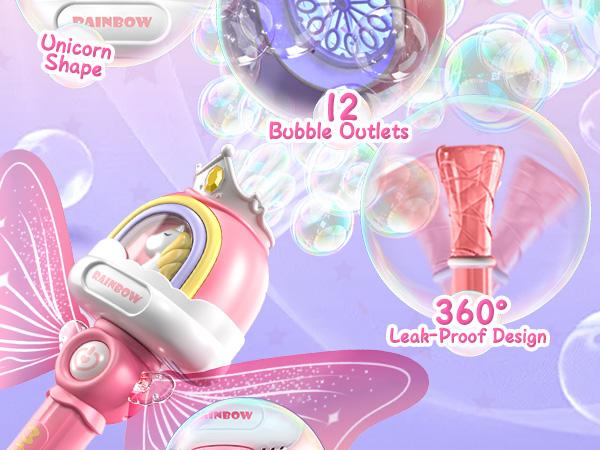 Bubble Machine Wands with Colorful Lights, Princess  Bubble Wands with 4 AA Batteries & 2 Solutions, Girl Stuff Outdoor Party Toys for Toddlers, Birthday Gift for 3 4 5 6 7 8 Year Old Girls