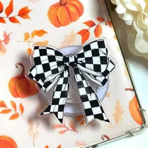 Checkered Coquette Bow Magnetic Phone Grip, Leopard Pink Bow Magsafe Kickstand, Retro Mama Soft Girl Aesthetic Gift