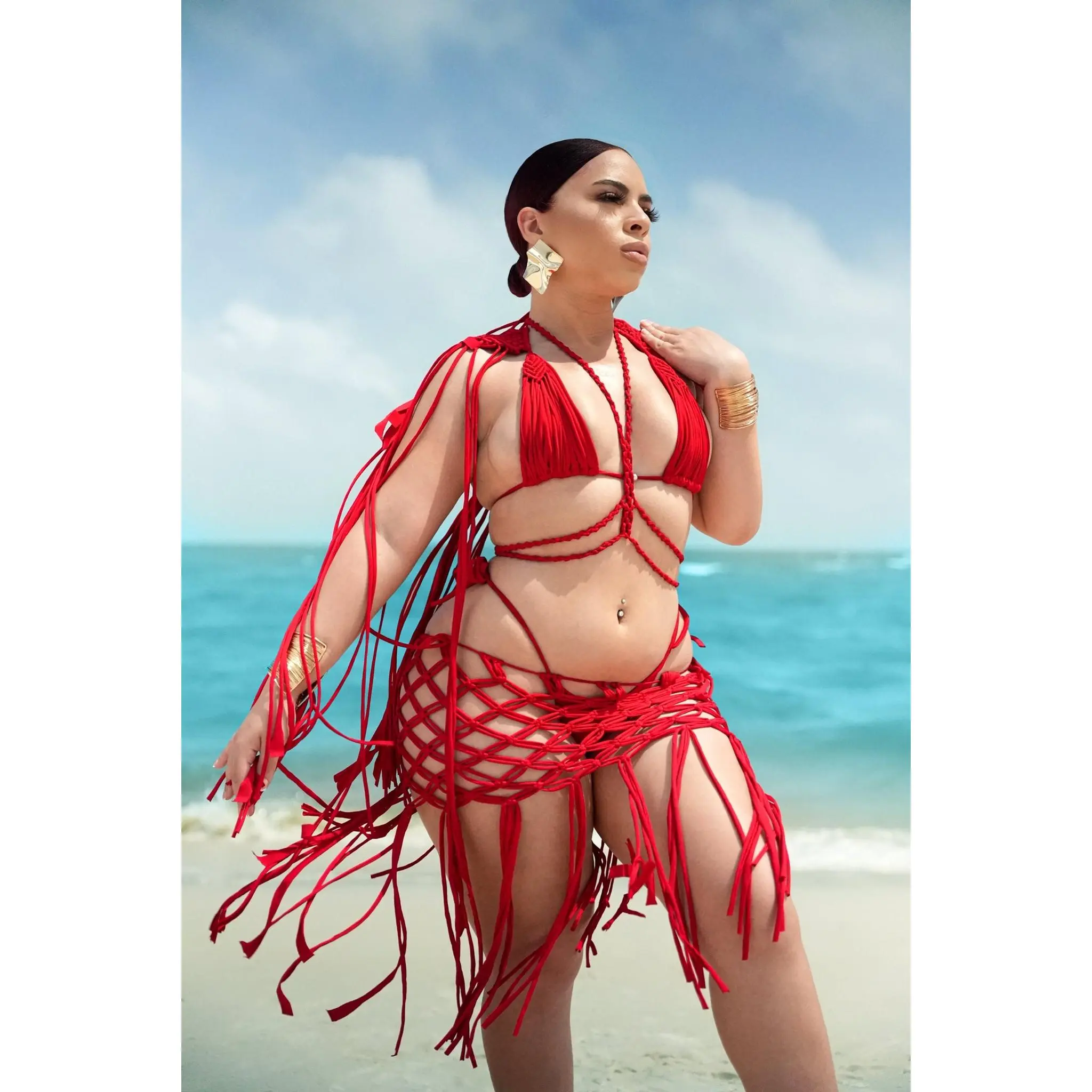Summer In Miami Custom Handmade 4 Piece Bikini & Matching Fringe Skirt