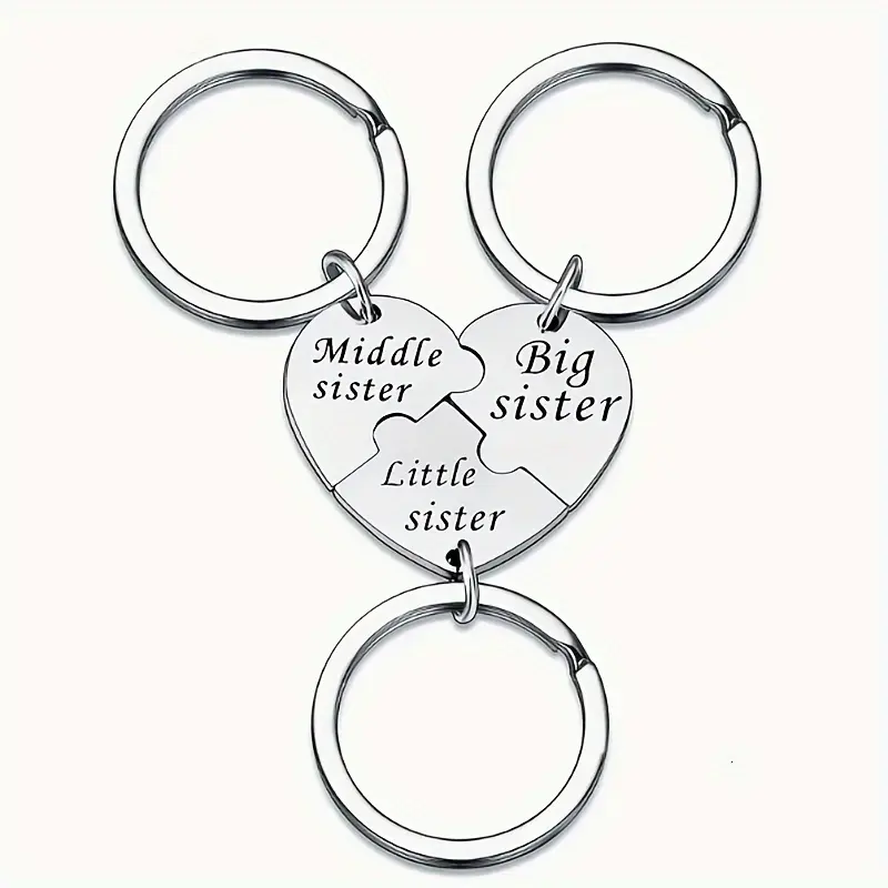 3pcs Big Sisters, Middle Sisters, Little Sisters Matching Heart Shaped Keychain Set - Keyrings & Keychains for Family Members, Sisterly Love Jewelry Gifts, Backpack Accessories, Birthday Presents, Tokens of Affection
