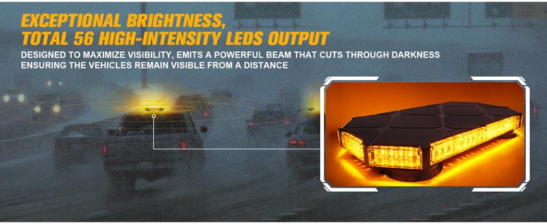 DIBMS 56 LED Roof Strobe Beacon Lights Strip Roof Hazard Warning Emergency Safety Flashing Lights, Amber/White Emergency Rooftop Strobe Lights Bar,Men's Car Accessories,Father's Day gift, amber  car  lights Dual Color LED Emergency Strobe Lights