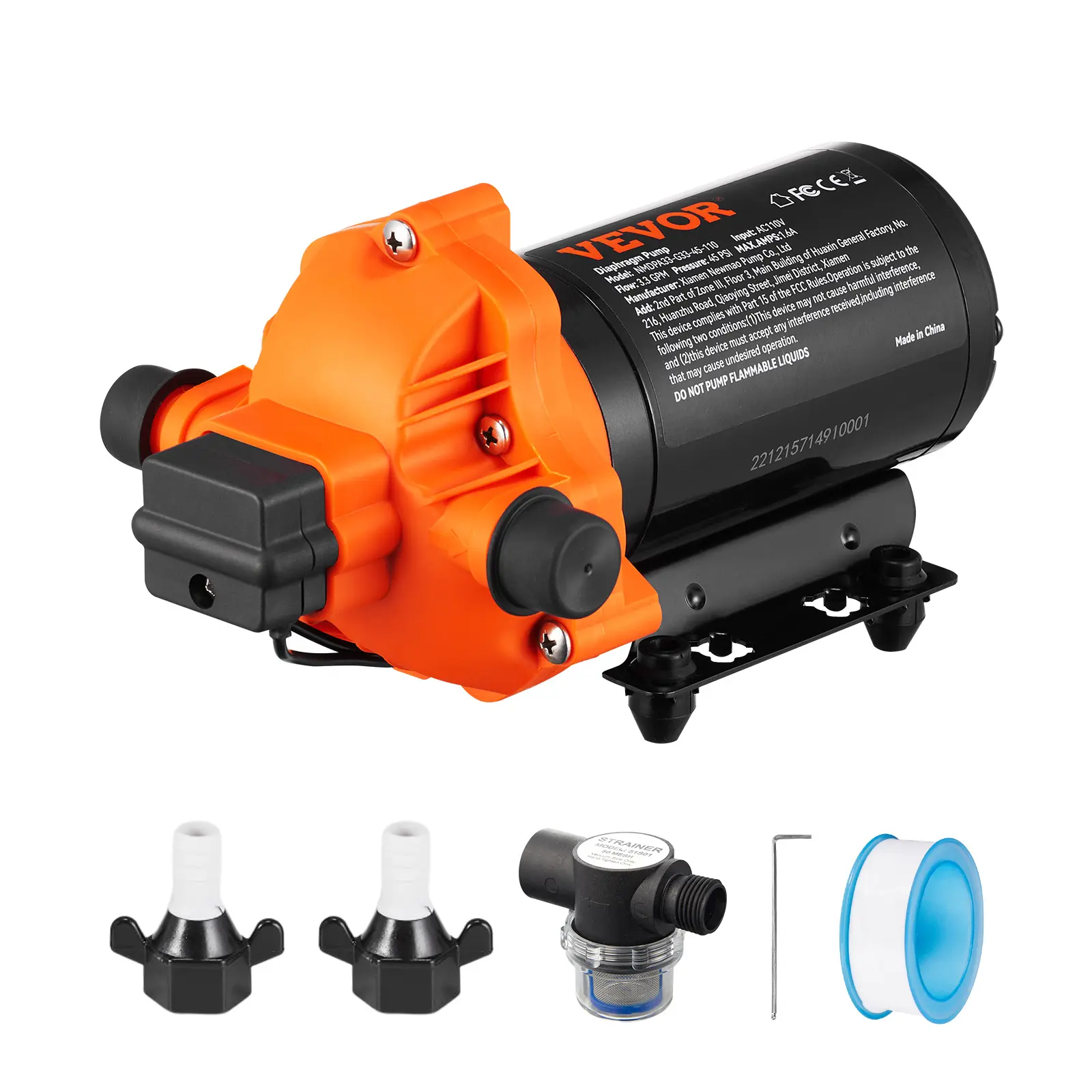 【summerfinds】VEVOR RV Water Pressure Diaphragm Pump 3Chambers 110V 3.3GPM 45PSI Adjustable Presssure Fresh Water Pump, Self Priming Sprayer Pump for RV Camper Marine Boat Lawn