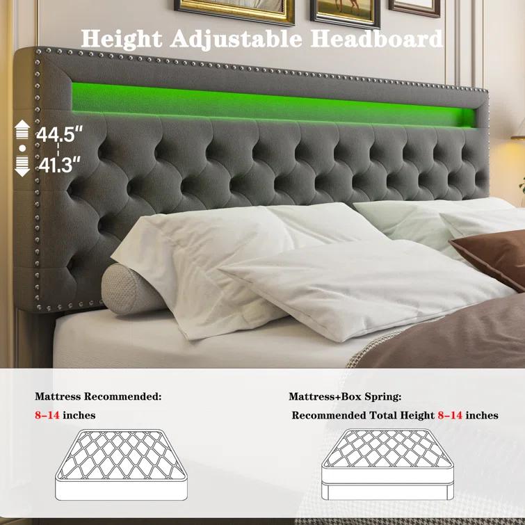 GEGOFORU Full LED Storage Bed Frame with 4 Drawers, RGB Upholstered Headboard with APP Control & Music Sync, Adjustable Headboard, No Box Spring Needed