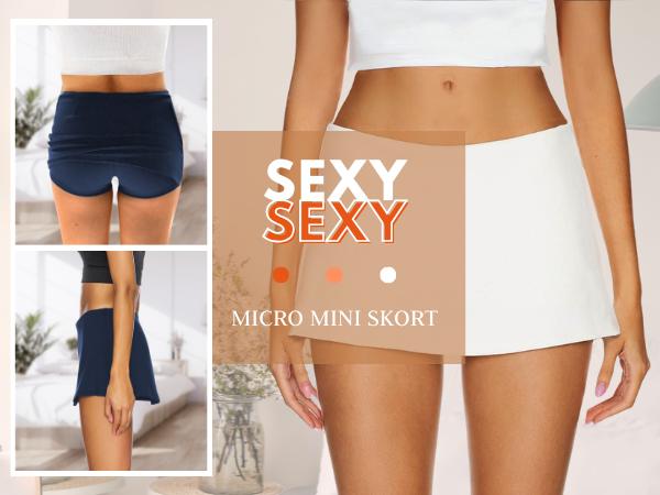 AnotherChill Women's Low Waist Micro Mini Skorts Skirt with Built-in Shorts Sexy Stretch Black Skirts Basic Outfits Elastic Waist