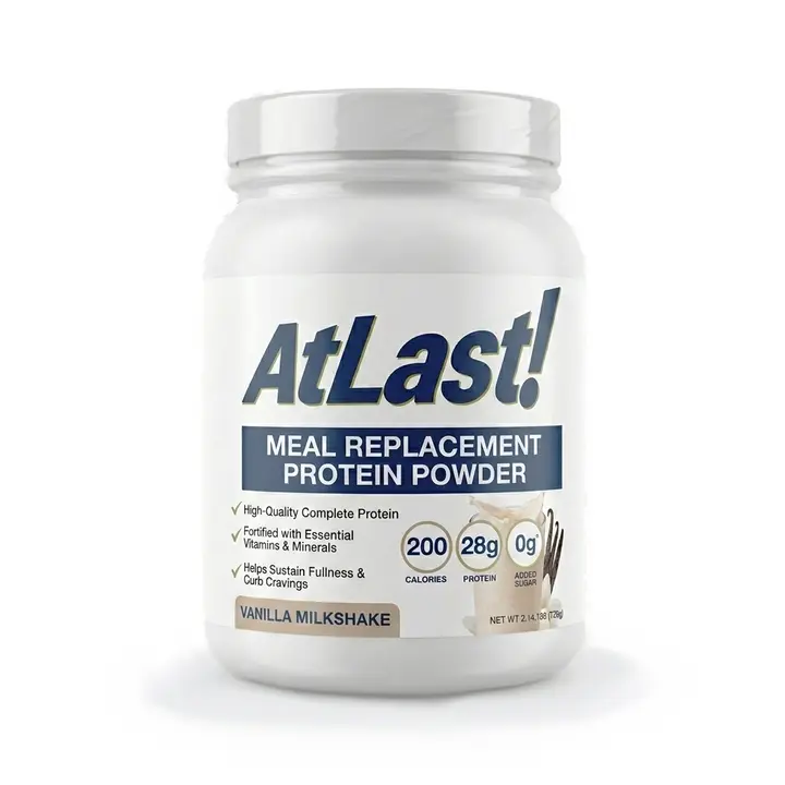 AtLast! Meal Replacement Protein Powder – Vanilla Milkshake | 28g Complete Protein, 200 Calories, 0g Added Sugar