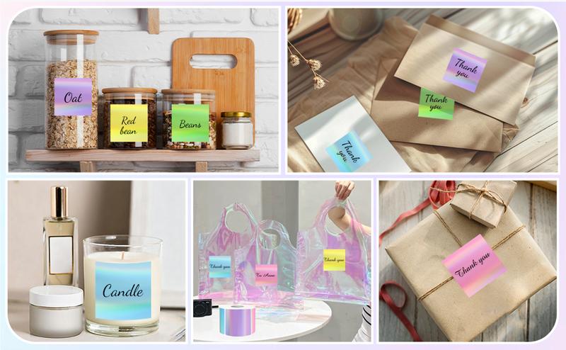 STARBOLING Square Thermal Labels Stickers 2" x 2", Holographic Thermal Stickers Labels, Glitter Self-Adhesive Direct Thermal Label for Small Business- Holographic