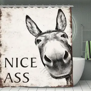 Funny Donkey 'Nice Ass' Shower Curtain 72x72 Inches - Humorous Bathroom Decor Waterproof Fabric Novelty Bath Curtain for Fun Toilet & Bathroom Makeover