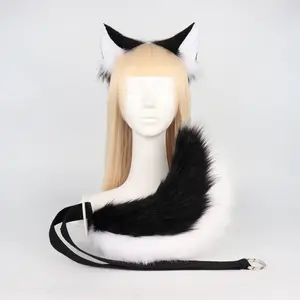 Handmade Faux Fur Cosplay Set – Soft Animal Ear Headband and Plush Tail Costume Accessories for Parties, Festivals and Photoshoots