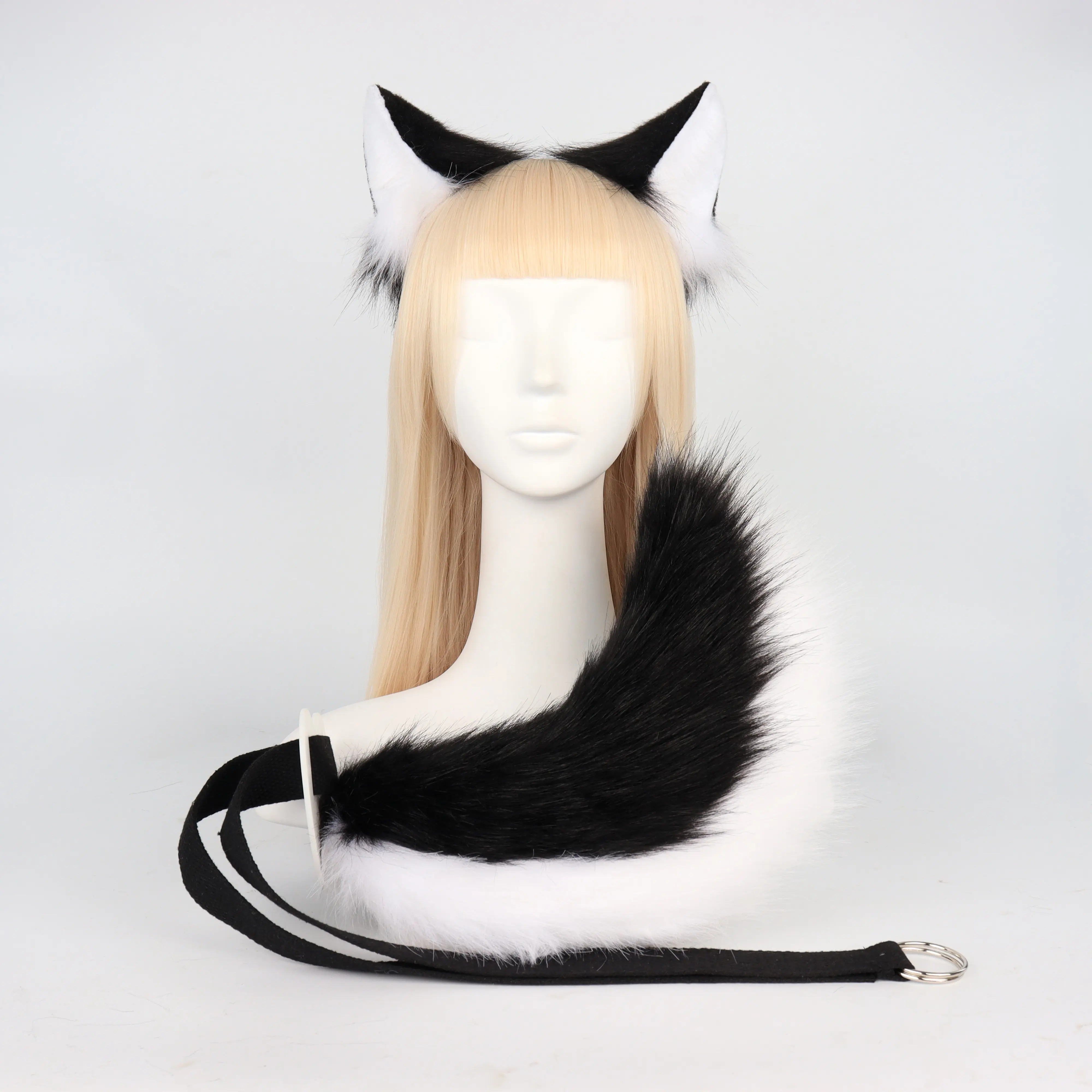 Fluffy Faux Fur Cat Ears & Tail Set - Adjustable Strap Cosplay Outfits, Soft Plush Anime Fashion Accessory Set for Halloween, Everyday Fit Dress-Up Events