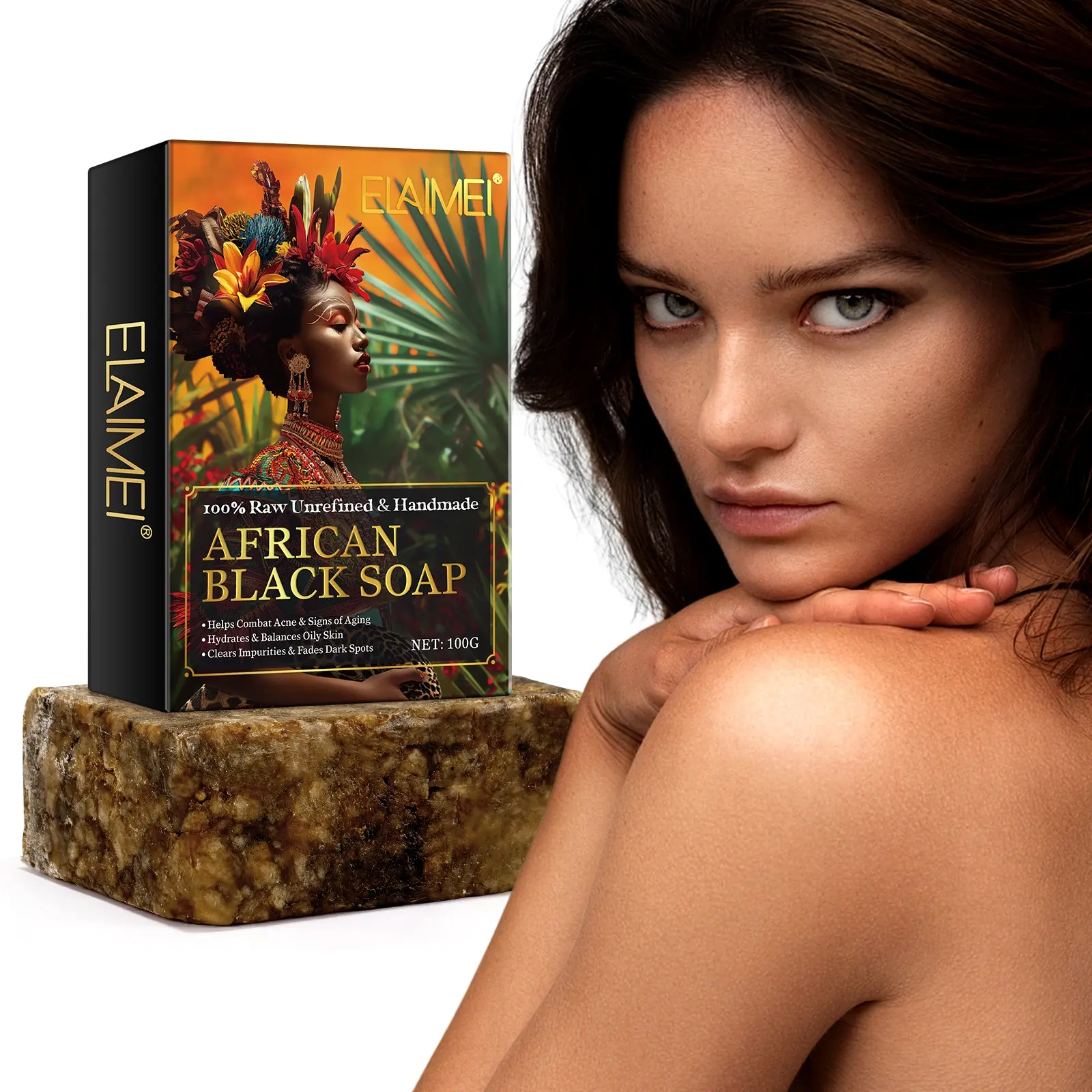 Handmade African Soap + Soap Net, Dual Cleansing & Nourishing, Absorbs Impurities, Smooths Skin, Suitable for All Skin Types, Unisex