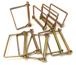 10 Pieces 1/4 Inch Wire Lock Pin, Trailer Coupler Pin,Hitch pin ,Heavy Duty Safety Coupler Pin Shaft Locking Pin for Farm Trailers Wagons Lawn Garden(Square, Gold)