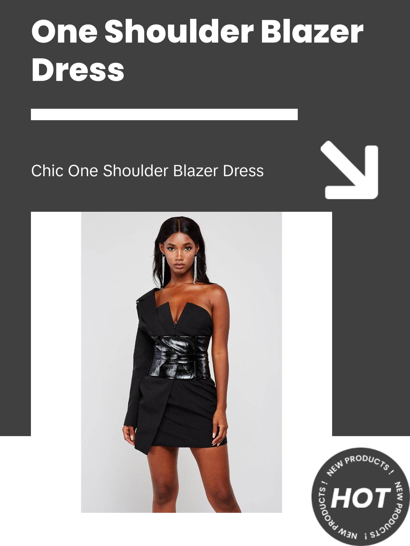 one shoulder black blazer dress $592 LINI Women's Black Georgia Velvet-Trim One-Shoulder Sheath Blazer Dress M