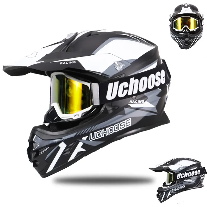 DOT-Approved Motocross Helmet, Off-Road Style with Visor, Semi-Open Design, Bike/Dirt Bike Helmet, Adjustable Protective Gear for Rally Off-Road Vehicles & Electric Bicycles with Protective Goggles, Adjustable Motocross Helmets