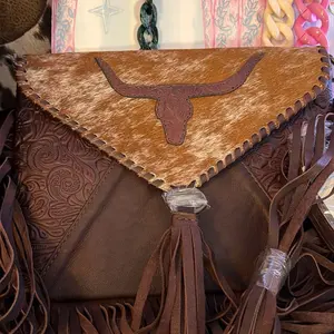 Longhorn Crossbody purse with cowhide and genuine leather