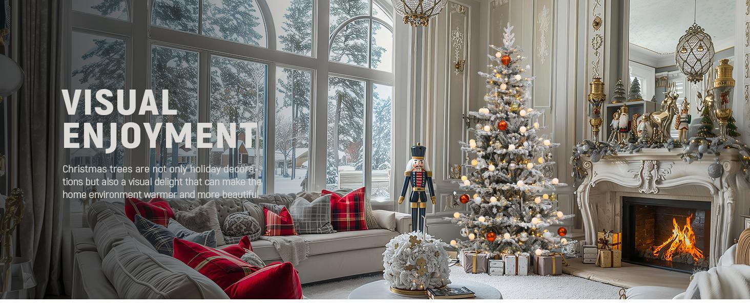 YITAHOME 6/7.5FT Prelit Flocked Layered Christmas Tree, with Remote Control, Hinged Flocked, with PE & PVC Mixed Tips, Warmwhite & Color Changing Lights, with Removable Lampshade, 11 Modes, 3 Lighting Colors