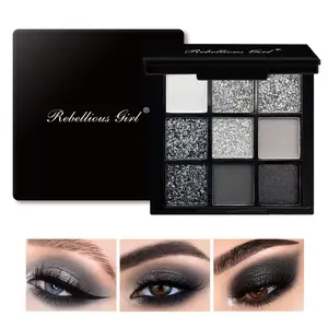 Black Swan Nine-Color Eyeshadow Palette — Smoked Dark Punk Glam, Pearlescent & Matte Finishes, Metallic Shades, European/American Style glitter