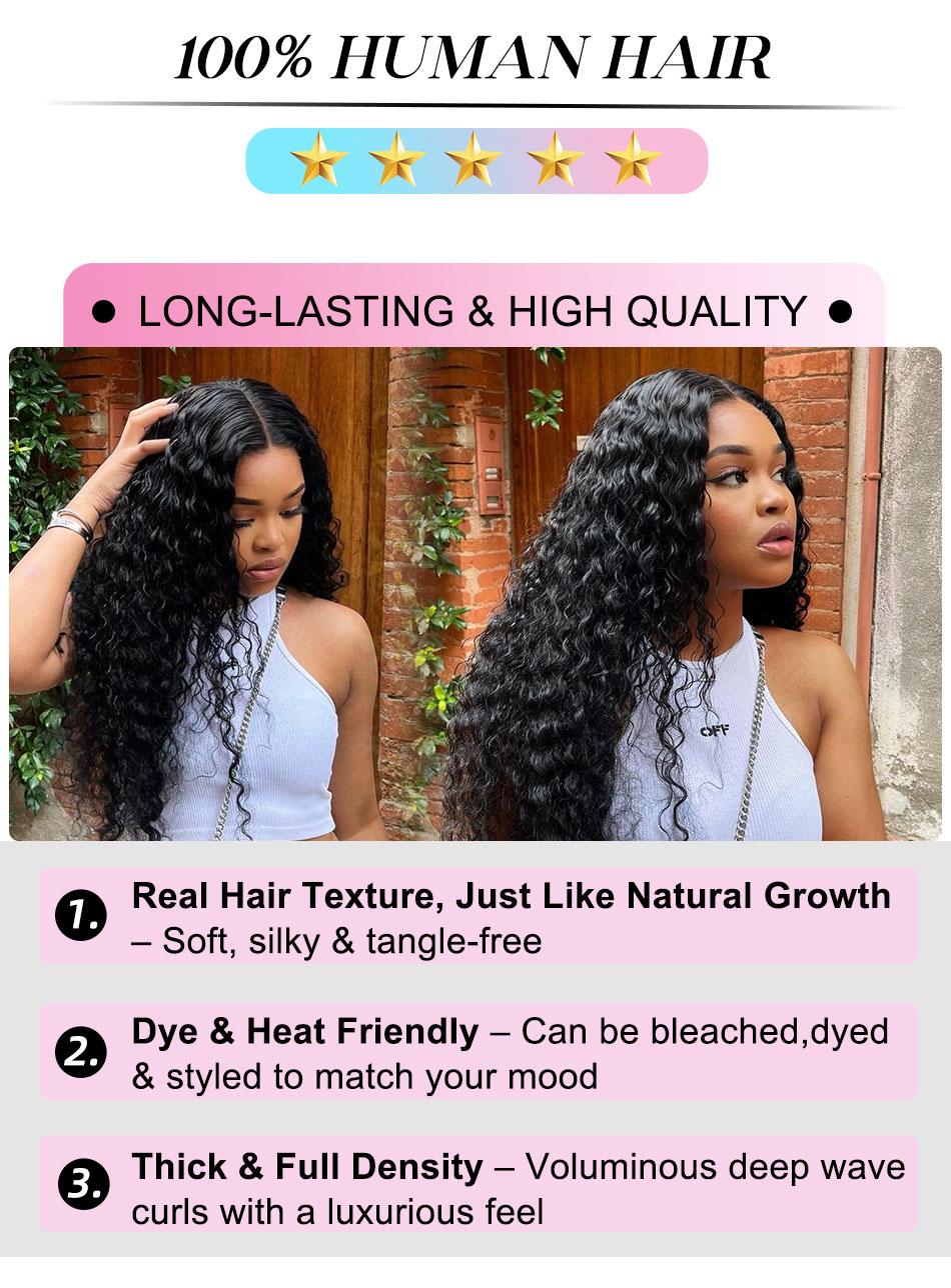 MOREFACE 13*6 Deep Wave Transparent Lace Front Human Hair Wig Kinky Curly Wigs Afro Curly PrePlucked with Baby Hair