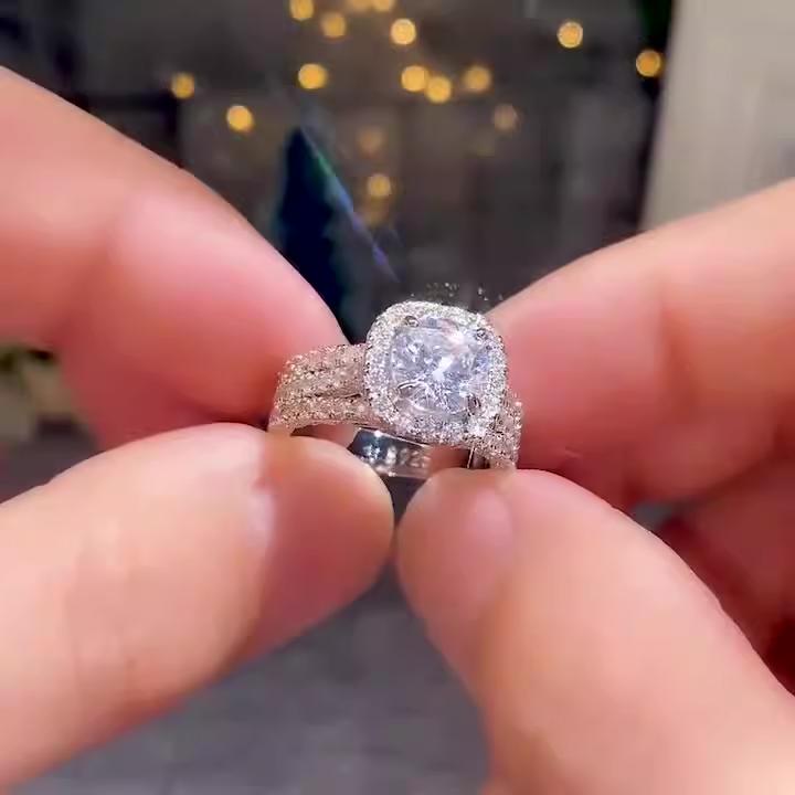 JJ CHIC Full Pavé Ring, Three-Row Design, Elegant Jewelry for Women Statement Piece Sparkling Stones Premium Material