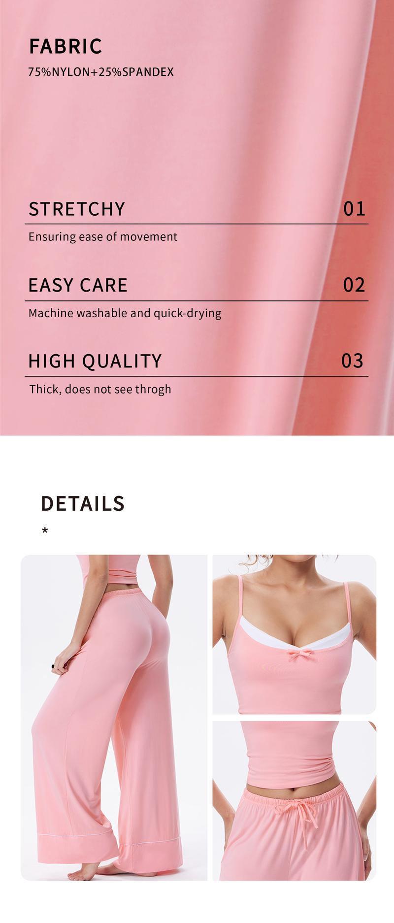 OQQ Women’s Loungewear Pajama Set – Chic Deep V-Neck Cami Top With Bow & Relaxed Drawstring Pants Sleepwear Sets