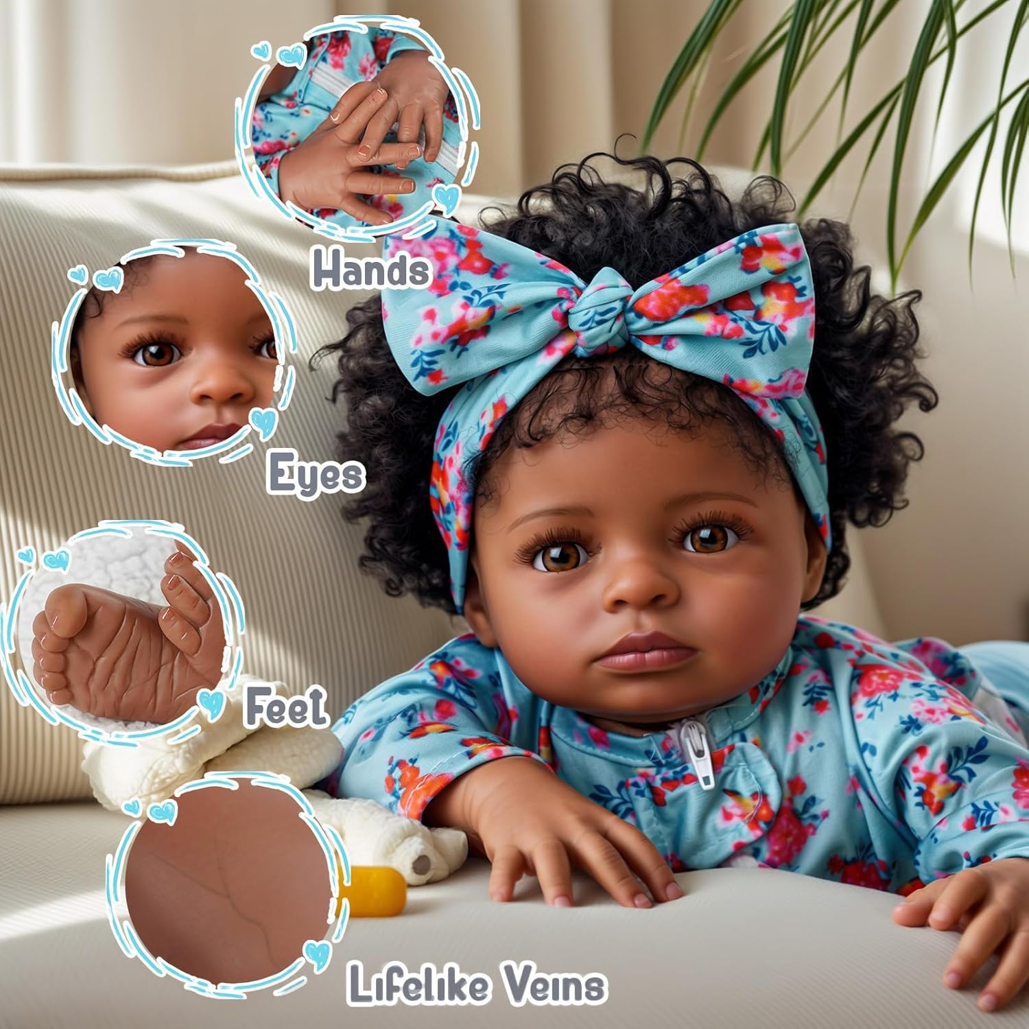 Babeside Newborn Real Life Reborn Baby Doll Dark Skin Black African American Toddler Doll Laney with Cloth Body for Kids Age 3 Rebornbabydoll