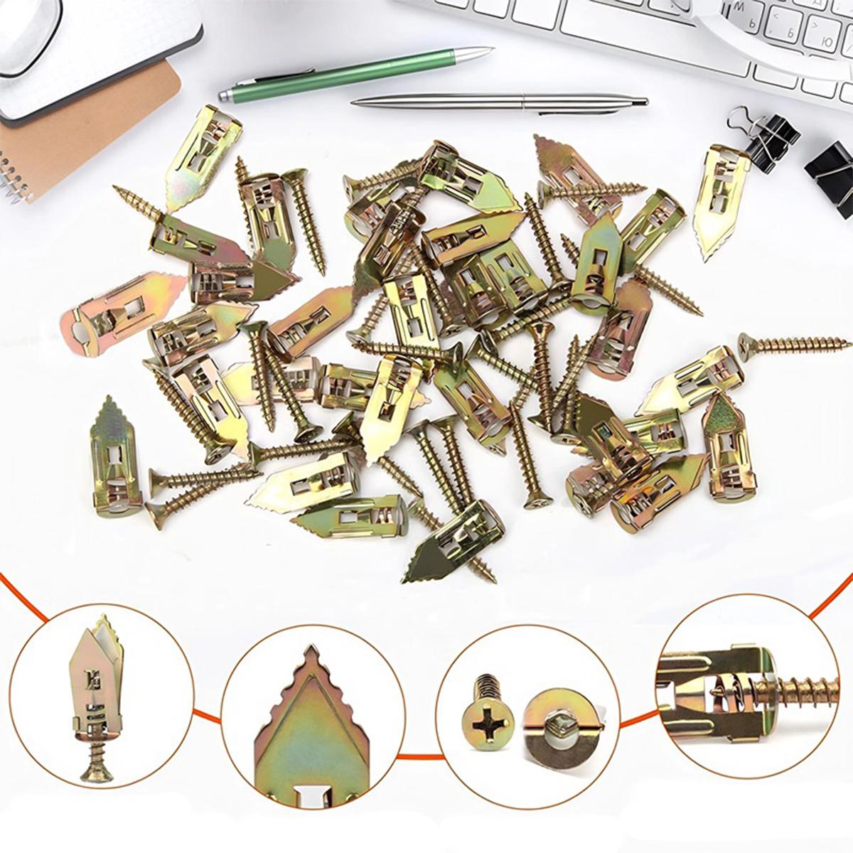 40Pcs Self Drilling Drywall Anchors with Screws, 20Pcs Metal Self-Drilling Anchors and 20Pcs Screws Kit, No Drill Or Holes in Wall for Fixing TV, Shelf, Cabinet, Curtains, Calligraphy
